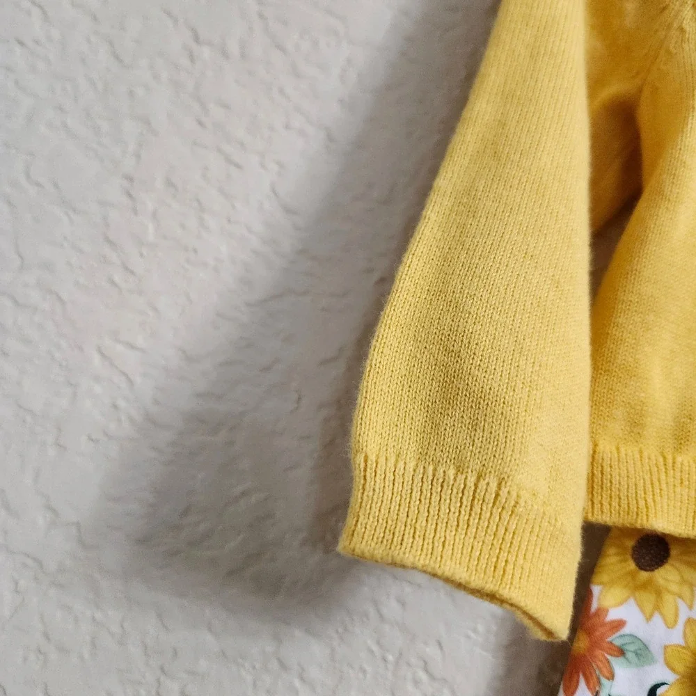 Good Lad Baby Girls 12M Yellow Sunflower Cardigan Dress‎ Set Peter Pan Collar